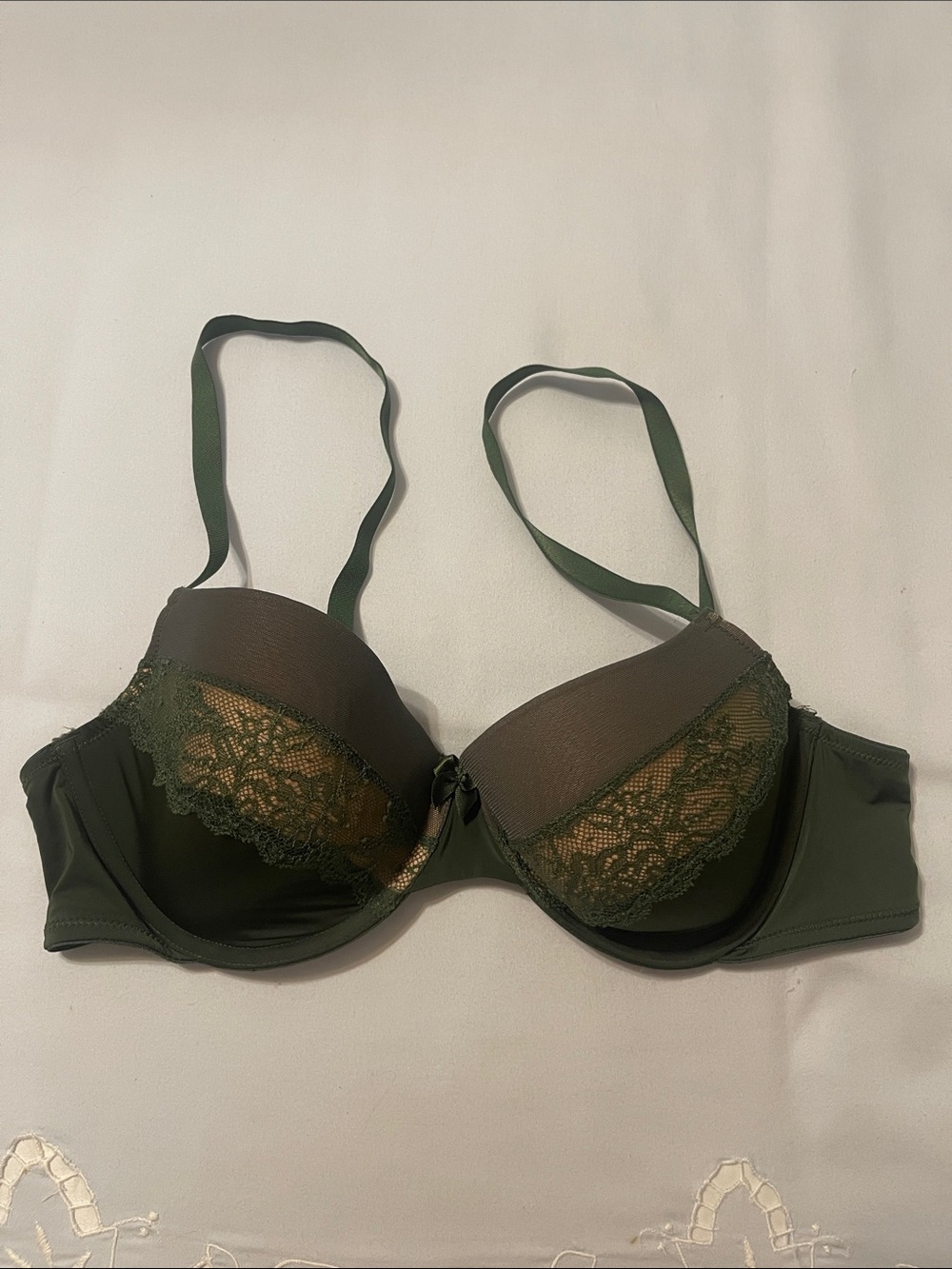 Adore Me Olive Green Lace-Trim Underwire Bra